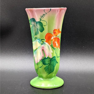 Goldcastle ChikUSA Vase Hand Painted Green Floral Vine Made in Japan